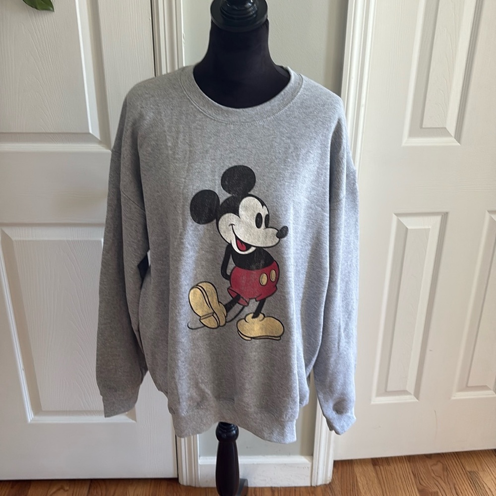 NWOT Disney Gray Vintage Mickey Mouse Pullover- Size XL